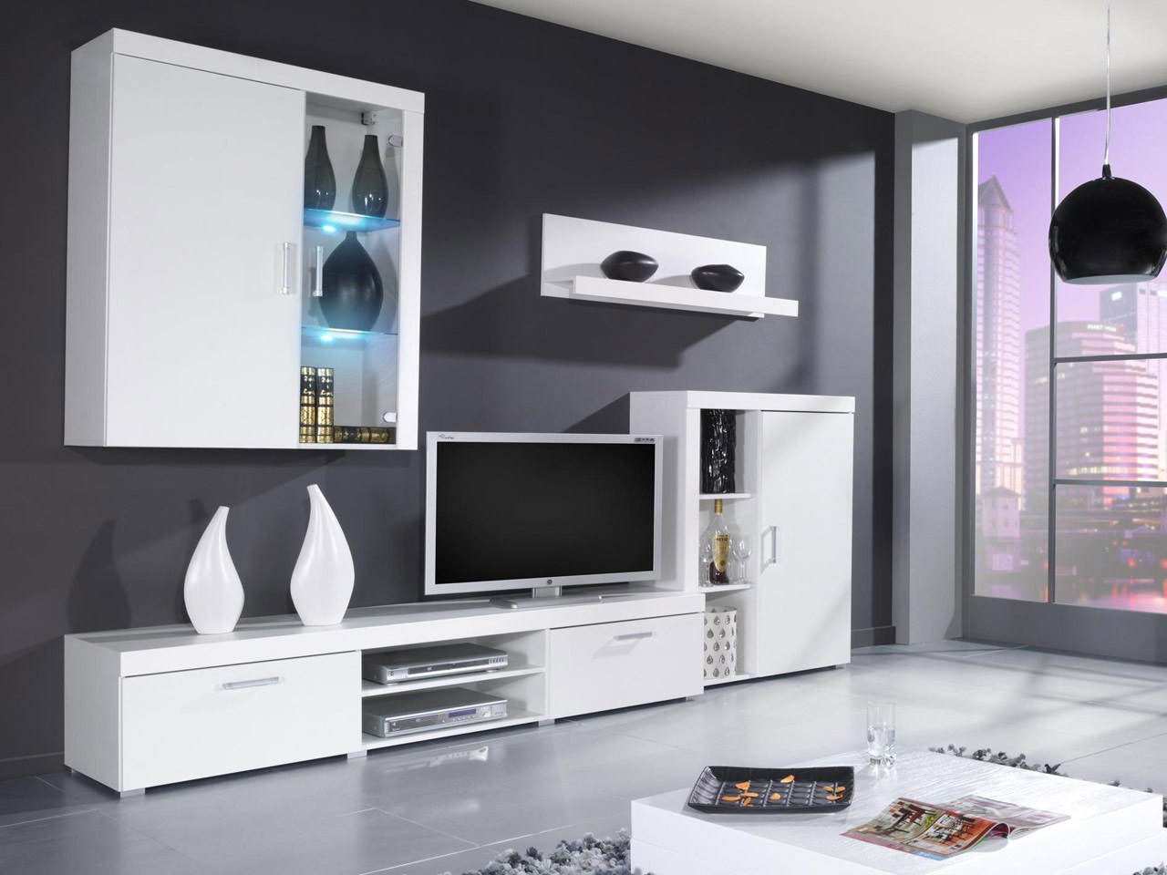 

Гостиная стенка комплект из ламинированной ДСП и стекла Samba A Белый Сama Польша без подсветки