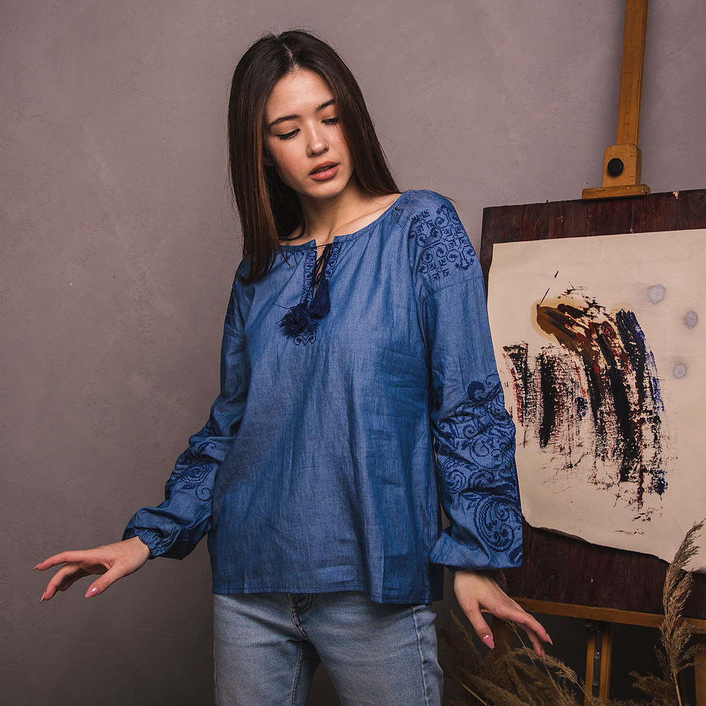 

Вишиванка жіноча Moderika Дерево Життя на синьому джинсі XXL