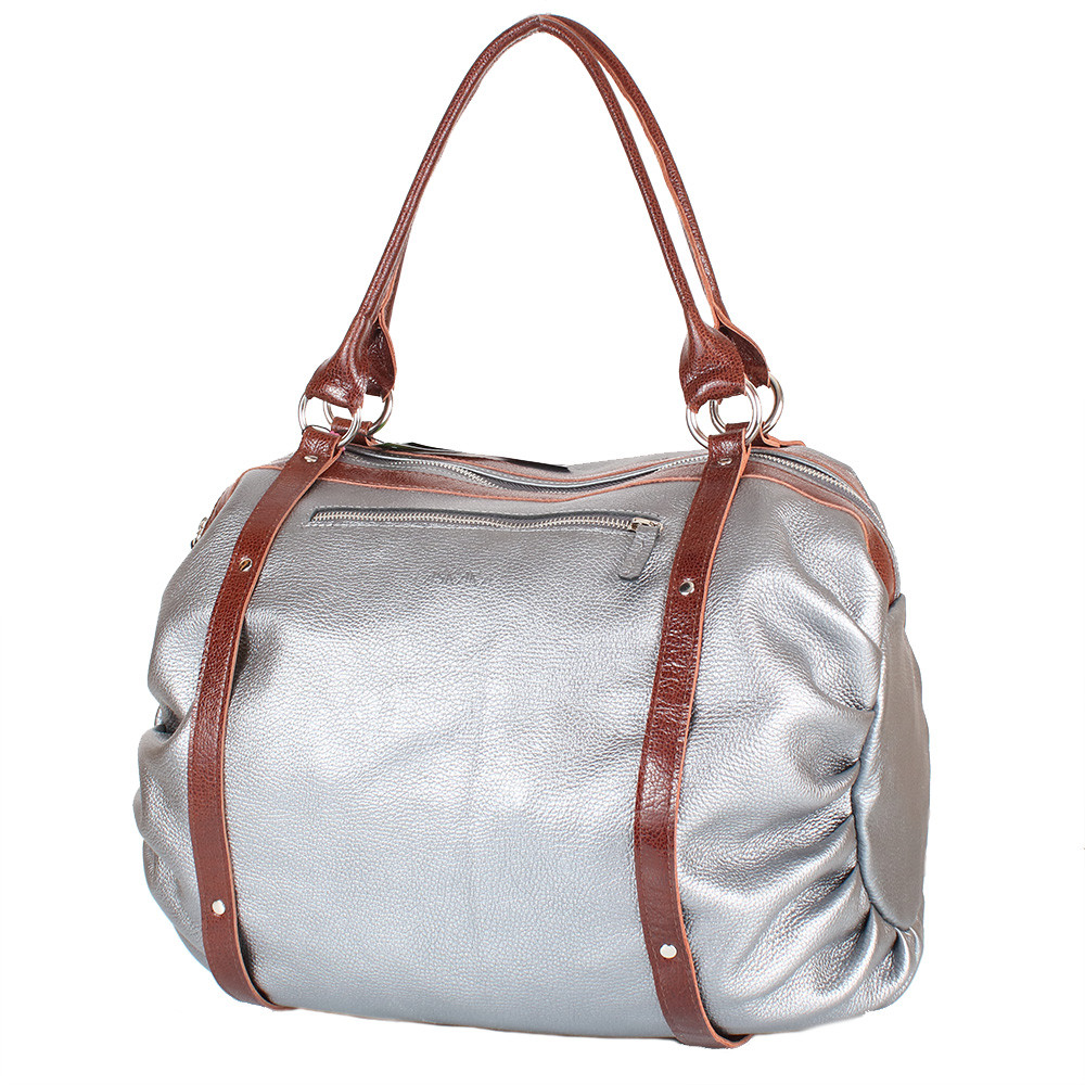 

Женская кожаная сумка (LK-DM234-silver-brown) Laskara 44х33х20 см Серый 000131273