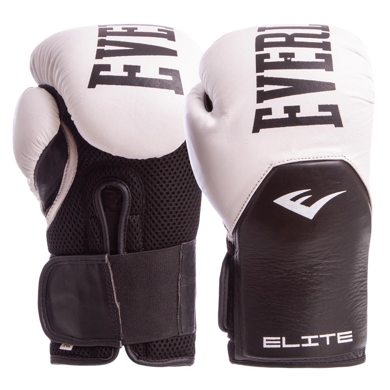 

Боксерские перчатки кожаные EVERLAST ELITE Натуральная кожа На липучке Белый-черный (СПО MA-6757) 12 унций