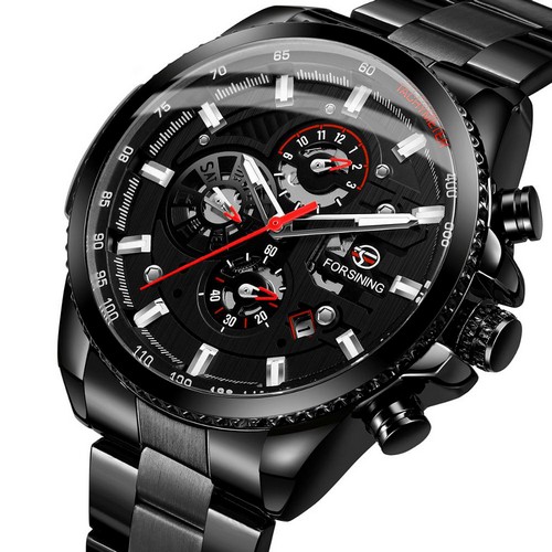 

Мужские наручные часы 6909 All Black Red Forsining 44 мм Черный