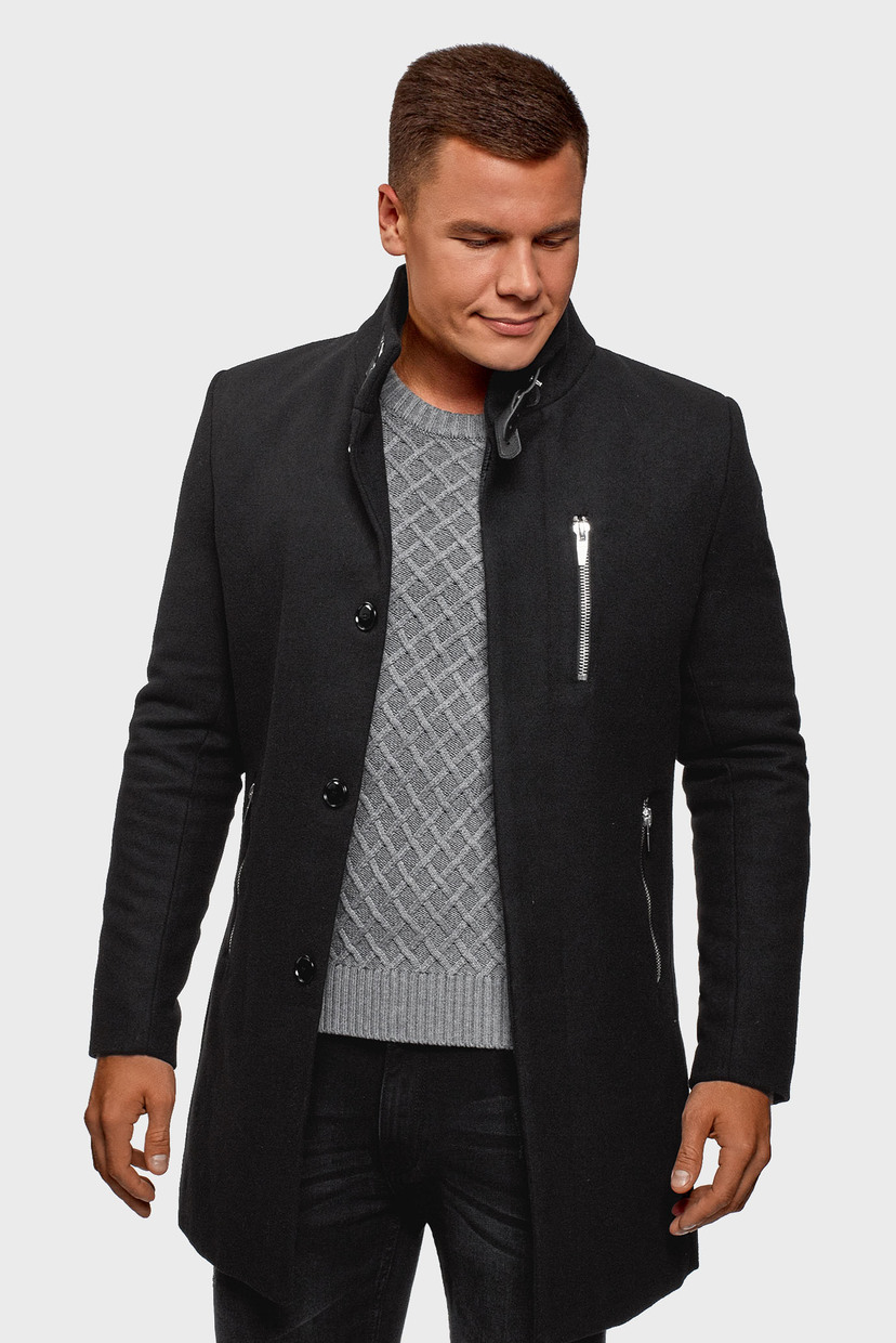 

Мужское черное пальто Oodji 48-182 1L312001M/44412/2900N