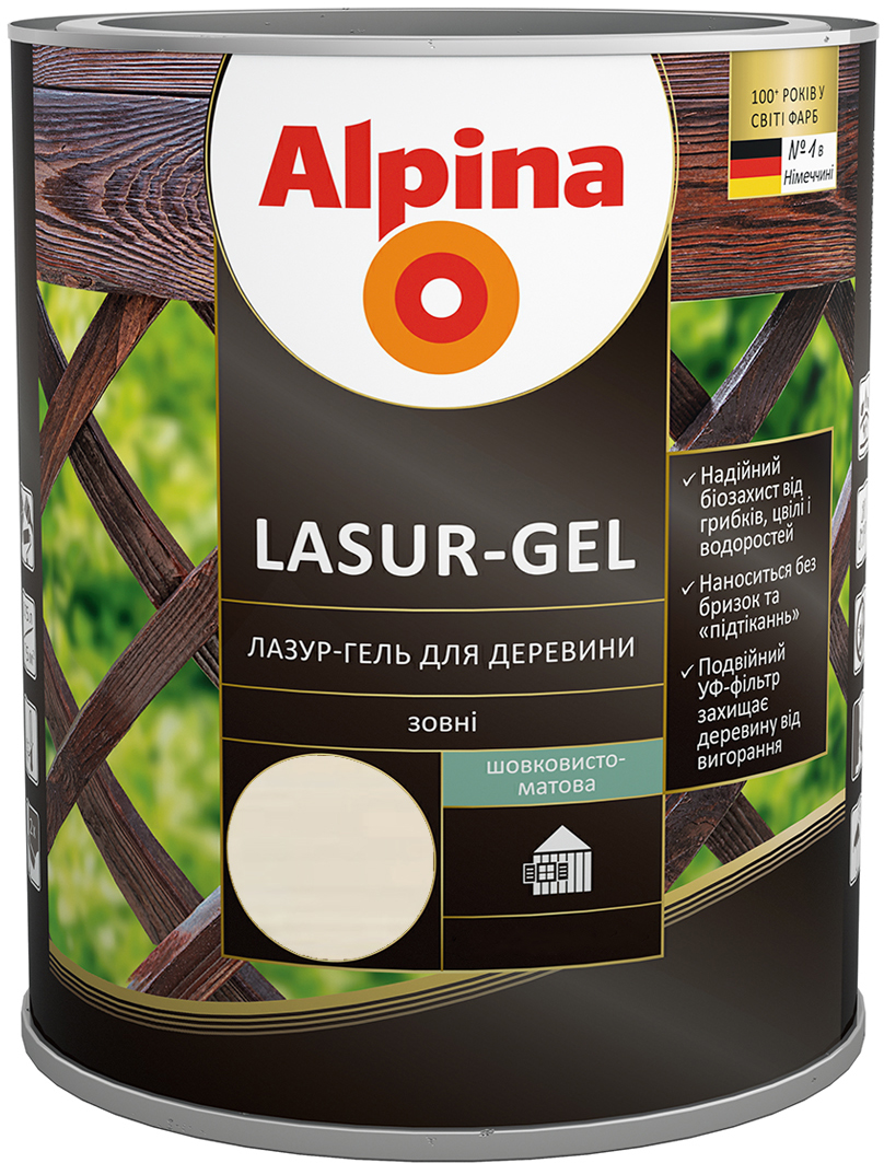 

Лазурь-гель для древесины Alpina шелковисто-матовый 2.5 л Белый (948104034)