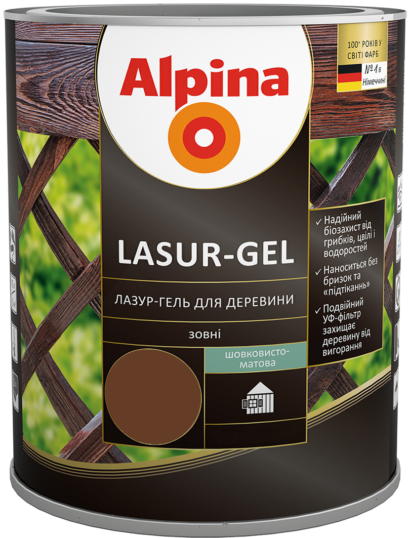 

Лазурь-гель для древесины Alpina шелковисто-матовый 10 л Палисандр (948103841)