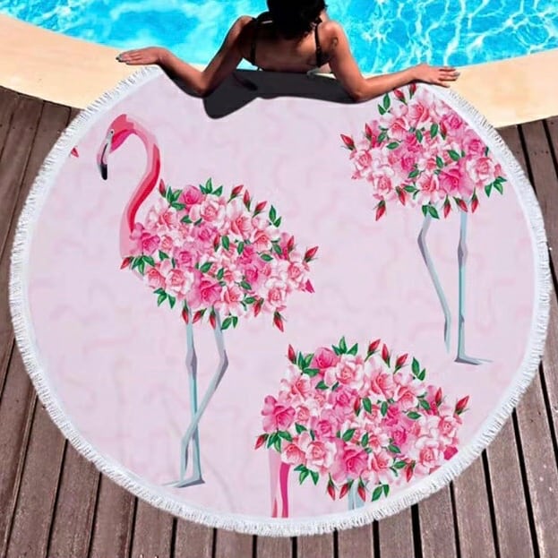 

Пляжное круглое полотенце из микрофибры, коврик-покрывало Beach Holiday NEW подстилка, 150 см, "Цветочный Фламинго"