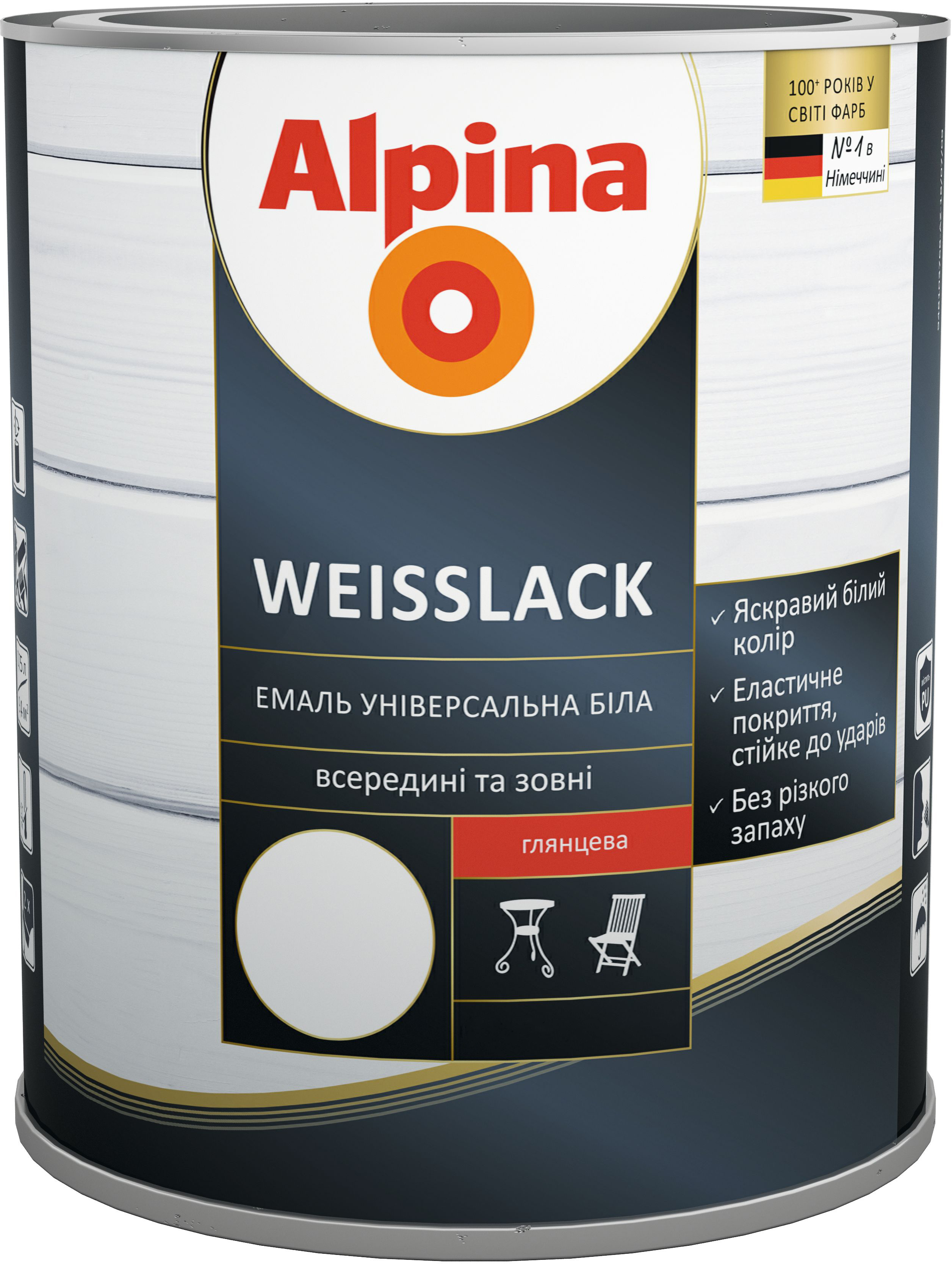 

Эмаль Alpina Weisslack Глянцевая 2.5 л Белая (948103771)