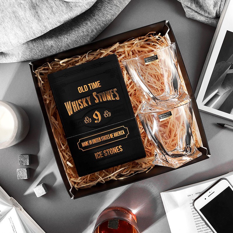 

Камни для виски Whiskey Stones Original подарочный набор с сертификатом 9 шт + 2 бокала Bohemia