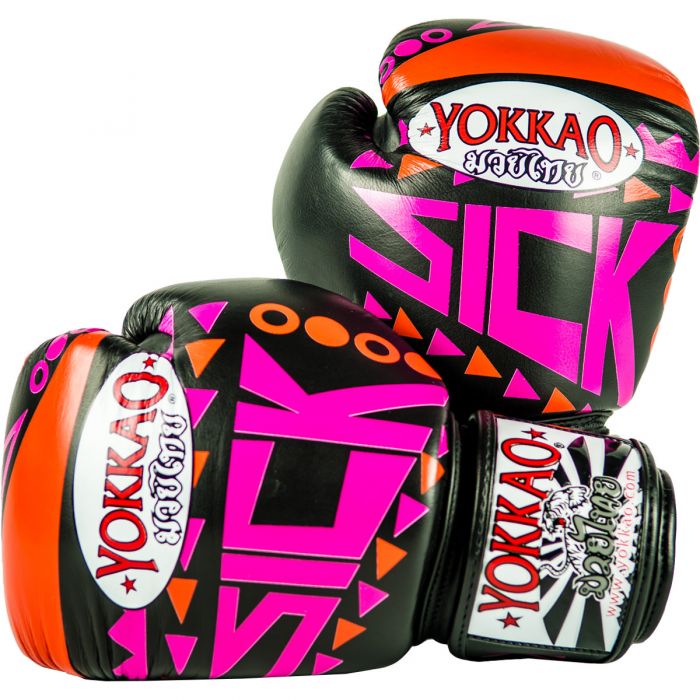 

Боксёрские перчатки YOKKAO Sick Muay Thai gloves orange/pink 12 ун Чёрний