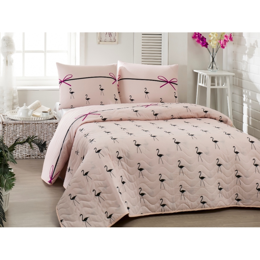 

Покрывало стеганное с наволочкой Eponj Home Flamingo Pudra 160*220