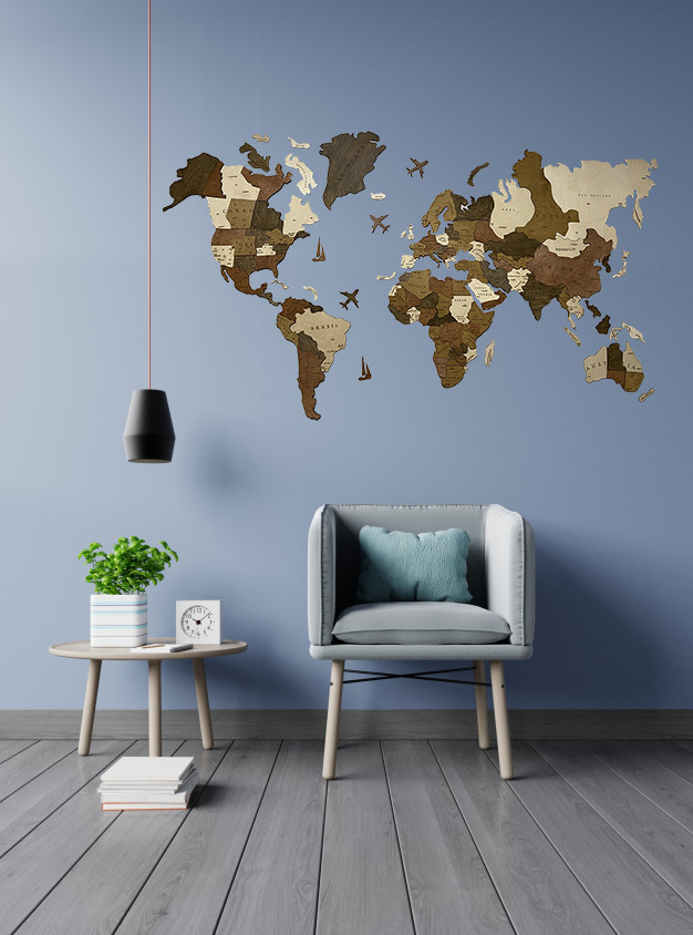 

Многослойная деревянная карта мира CraftBoxUA 200 х 120 см с гравировкой стран и их границы