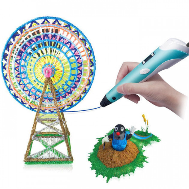

3D-ручка c экраном 3D Pen 2 с Набором Эко Пластика PLA (3 цветов) Голубая (85645blue)