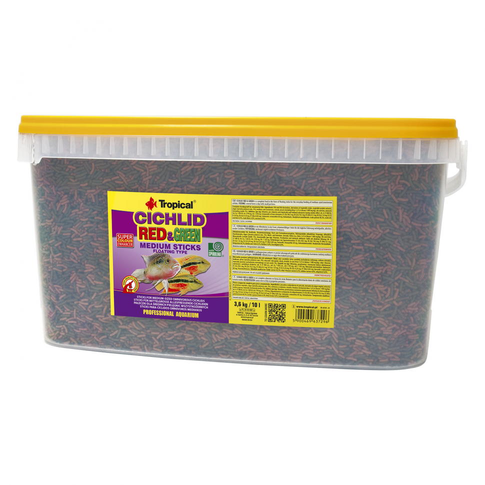 

Корм для цихлид Tropical Cichlid Red & Green Medium Sticks в палочках 10 л