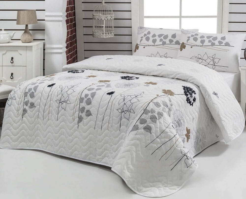 

Покрывало стеганое Eponj Home Atlantis Beyaz 200х220 с наволочками 50х70