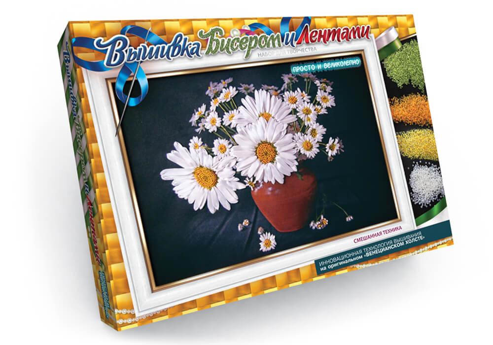 

Творческий набор Danko Toys Вышивка бисером и лентами / Ромашки