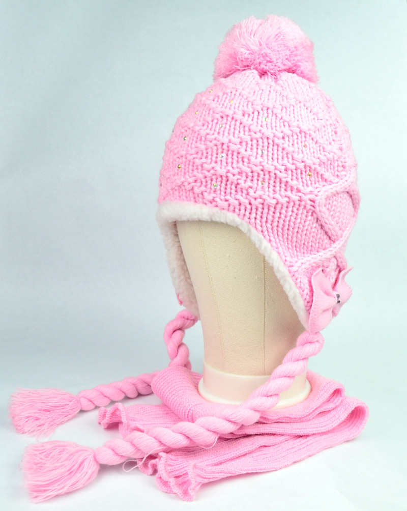 

Зимняя шапка с шарфом Гламур 3-8 лет ( 50-54 см) розовый ZS00107с