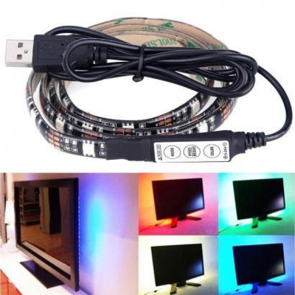 

Светодиодная лента LED с пультом управления 4 режима переключения USB 1метр (41267W)