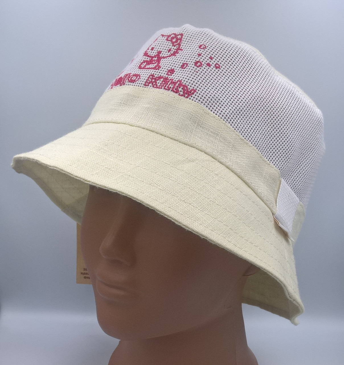 

Детская летняя панама из льна бежевый сетка 652/7/32 Hello Kitty Ellipse