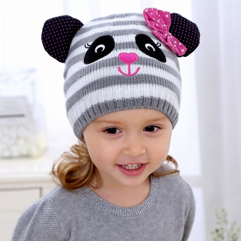

Теплая шапка "Панда" Fashion kids для девочки 42-48 см Серая с белым 15164