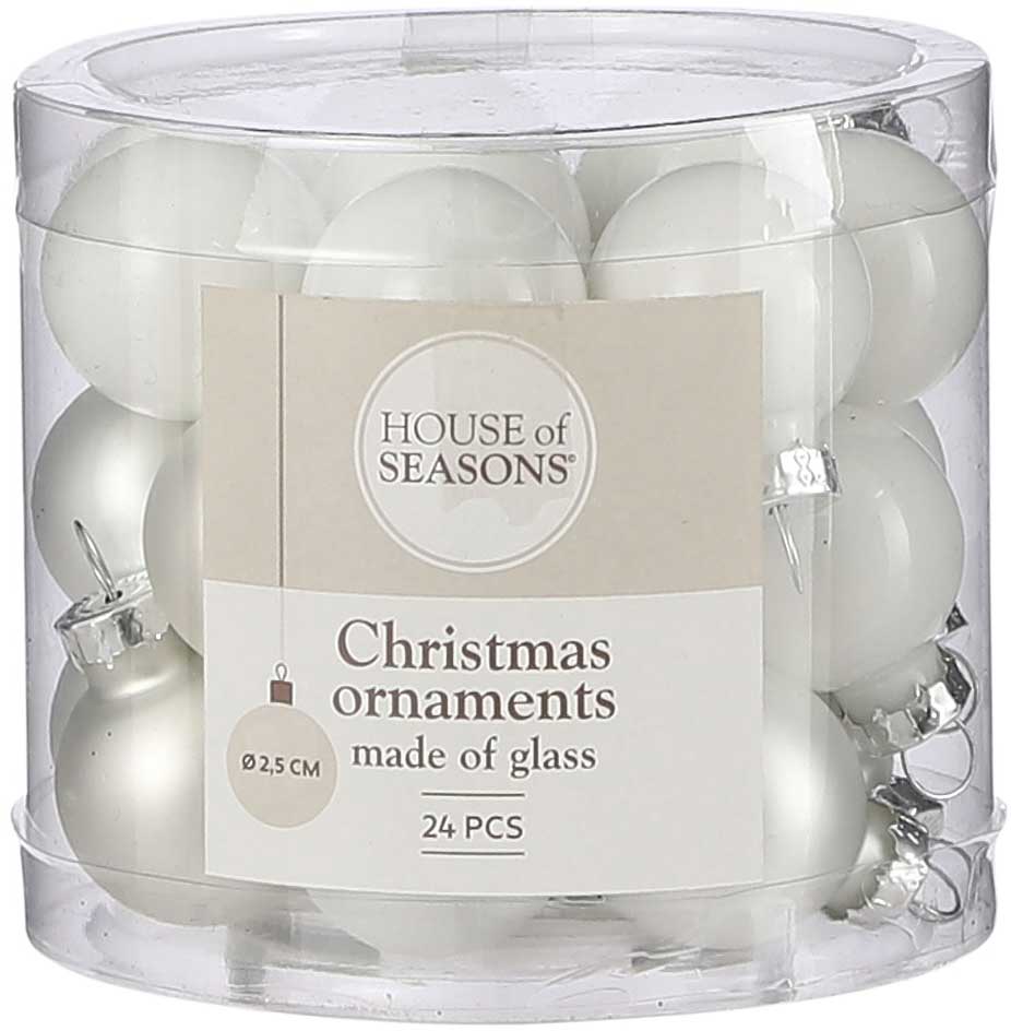 Елочные шарики House of seasons стеклянные 24 шт диаметр 2.5 см Белые ...