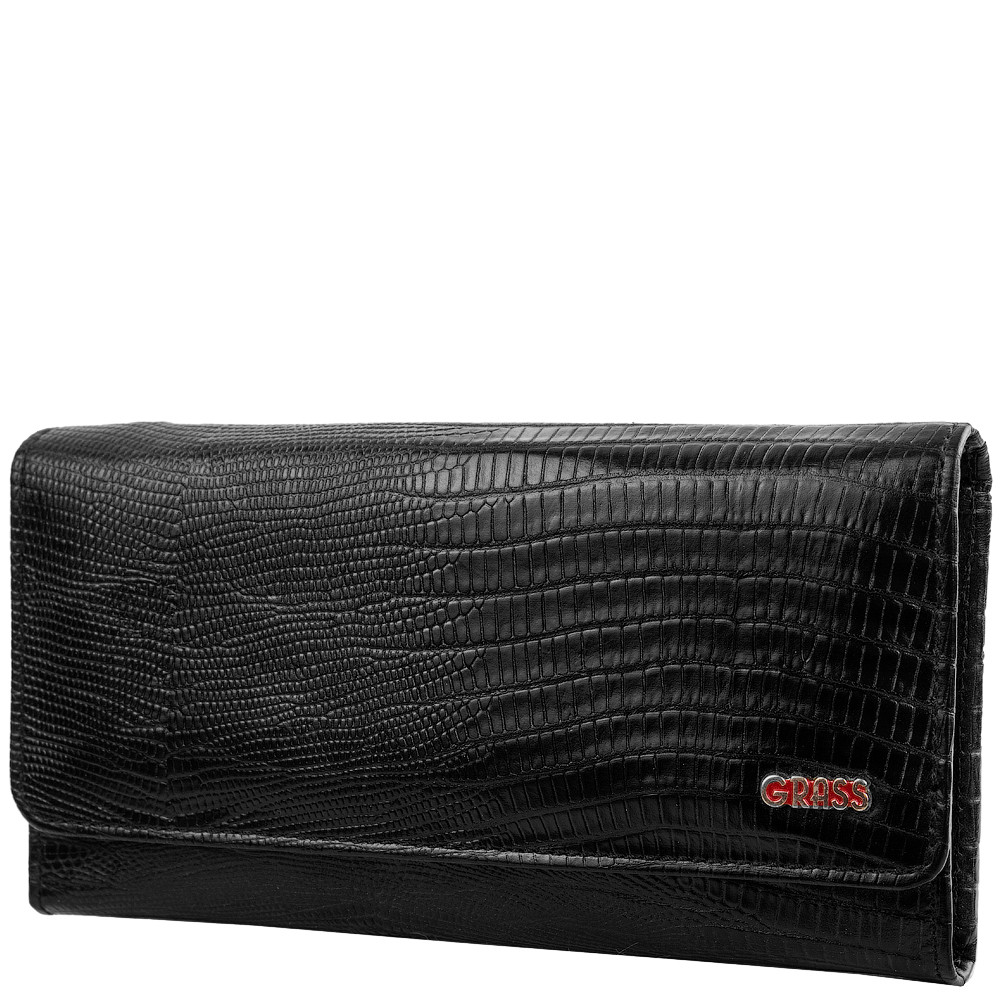

Кожаный кошелек женский Grass 18х10х2,5 см Черный