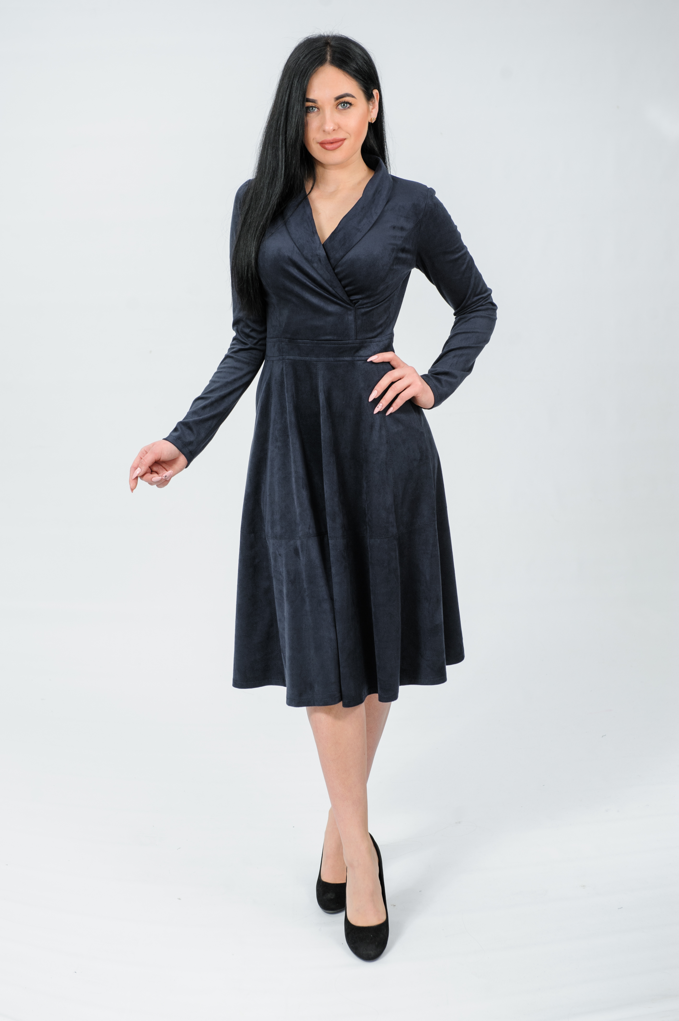 

Платье Wear me замшевое Клеш с шалевым воротником L Синий 1w/19/75