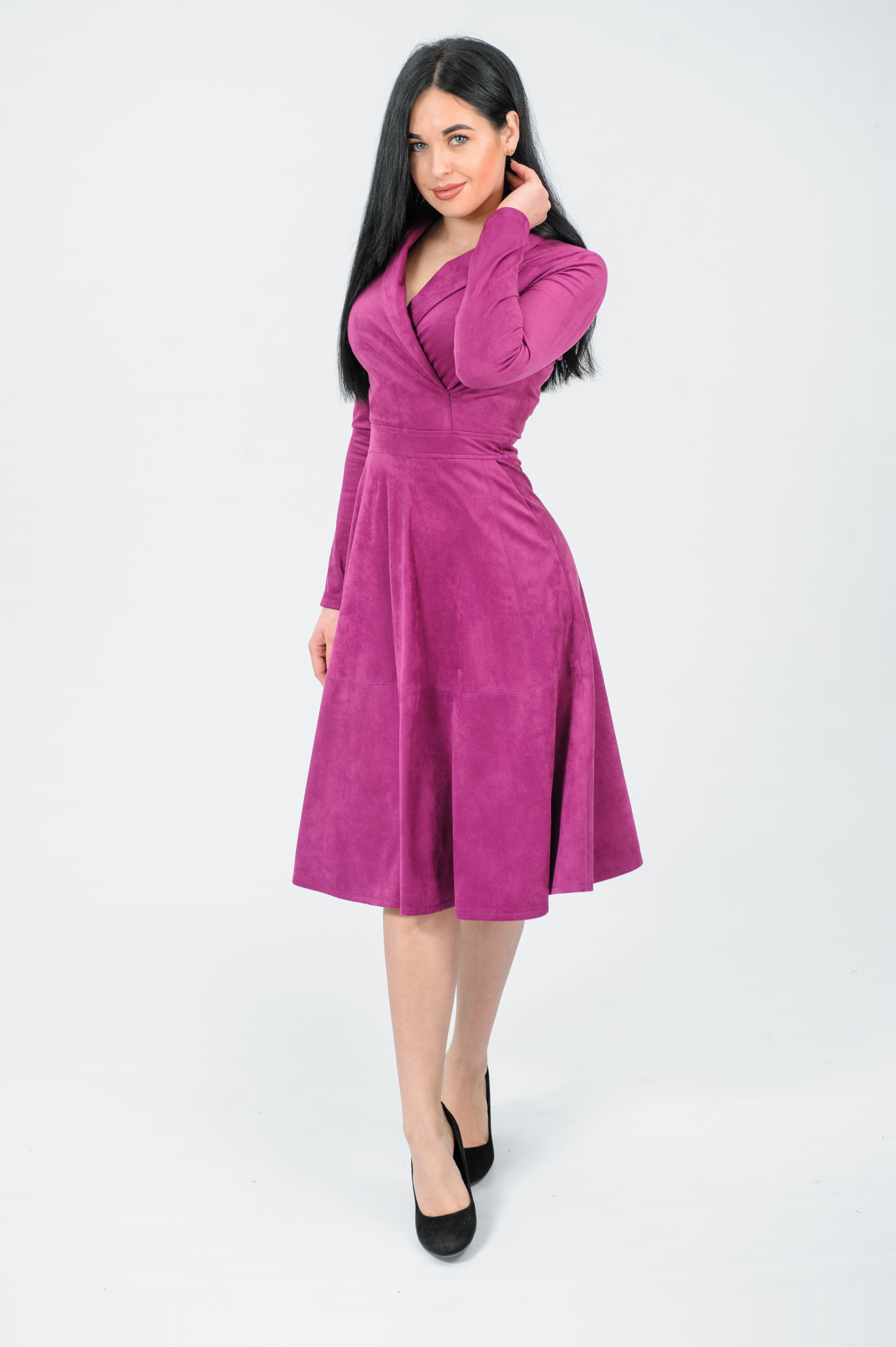 

Платье Wear me замшевое Клеш с шалевым воротником XS Фуксия 1w/19/47