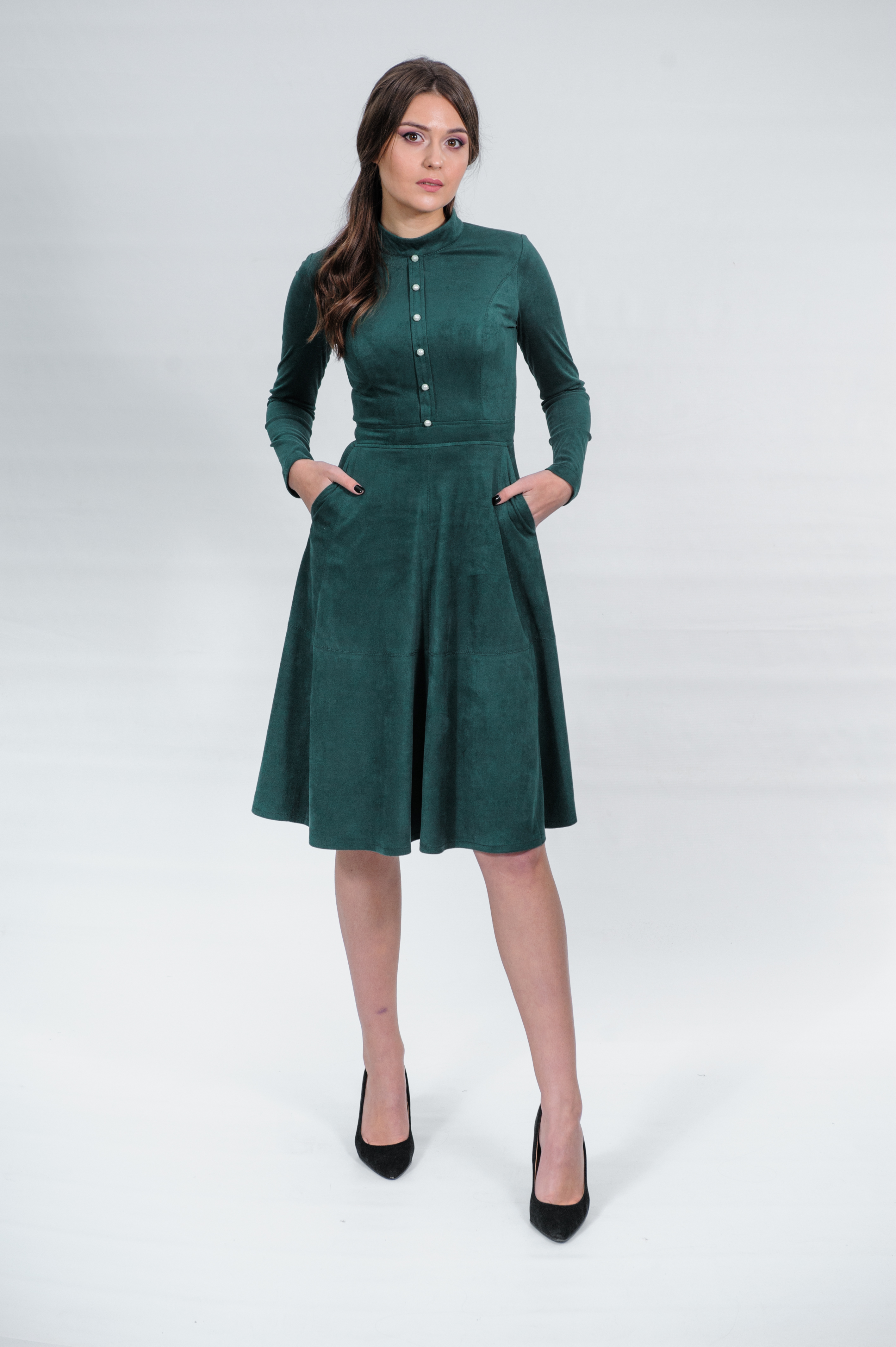 

Платье Wear me замшевое клёш с имитацией планки XS Темно-зеленый 1w/19/69