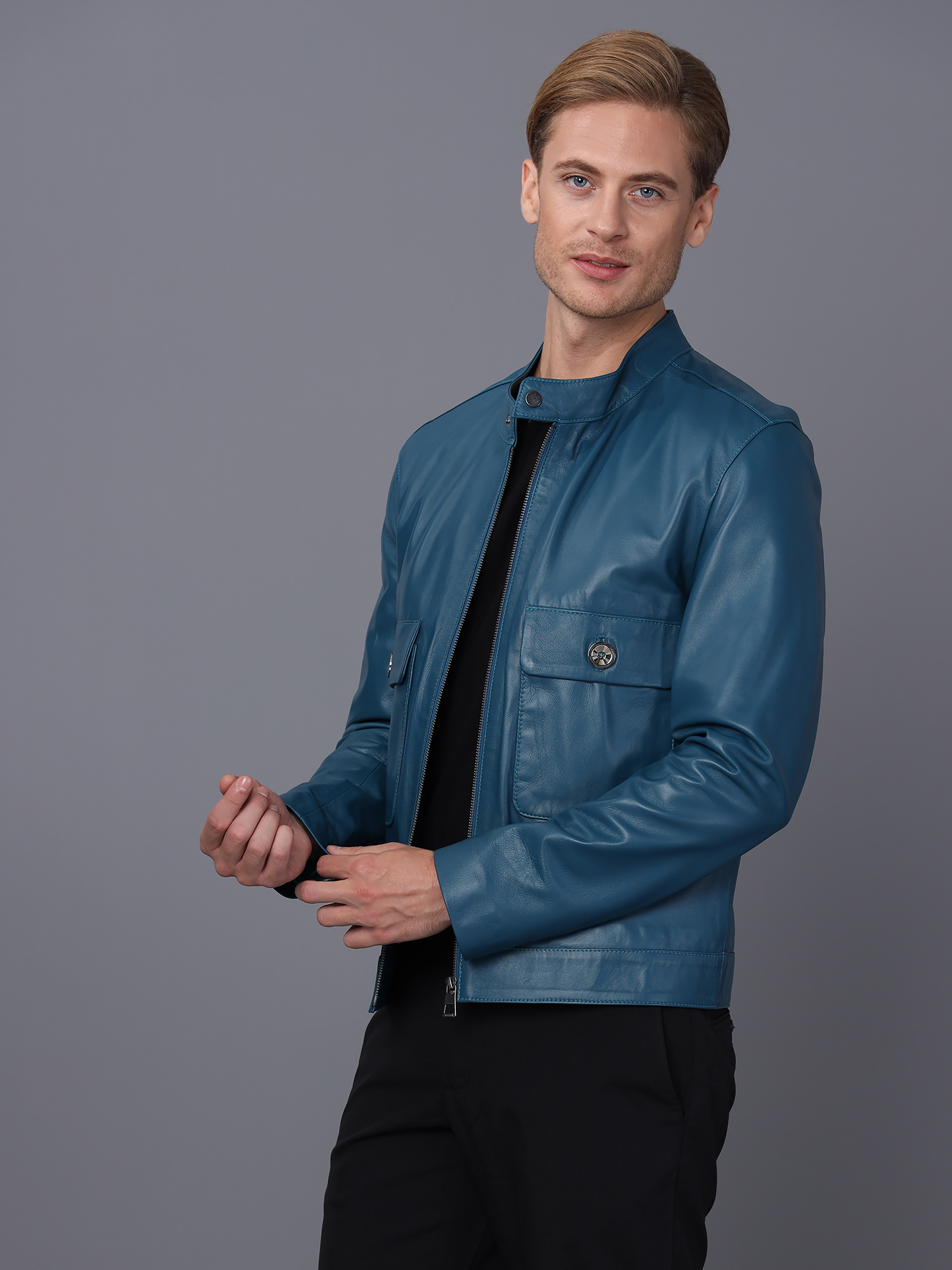 

Мужская кожаная куртка BASICS & MORE Синий 2XL