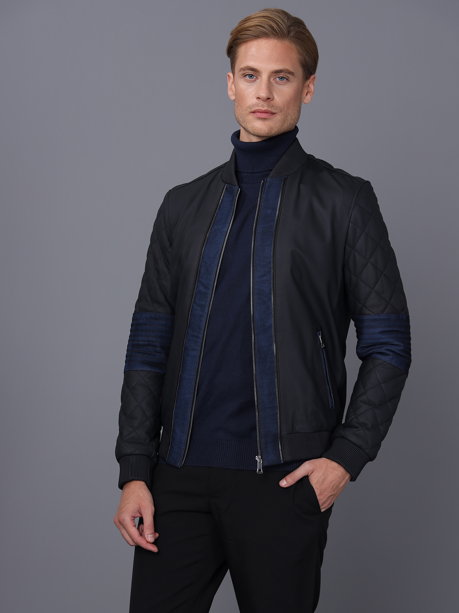 

Мужская кожаная куртка BASICS & MORE Синий 2XL
