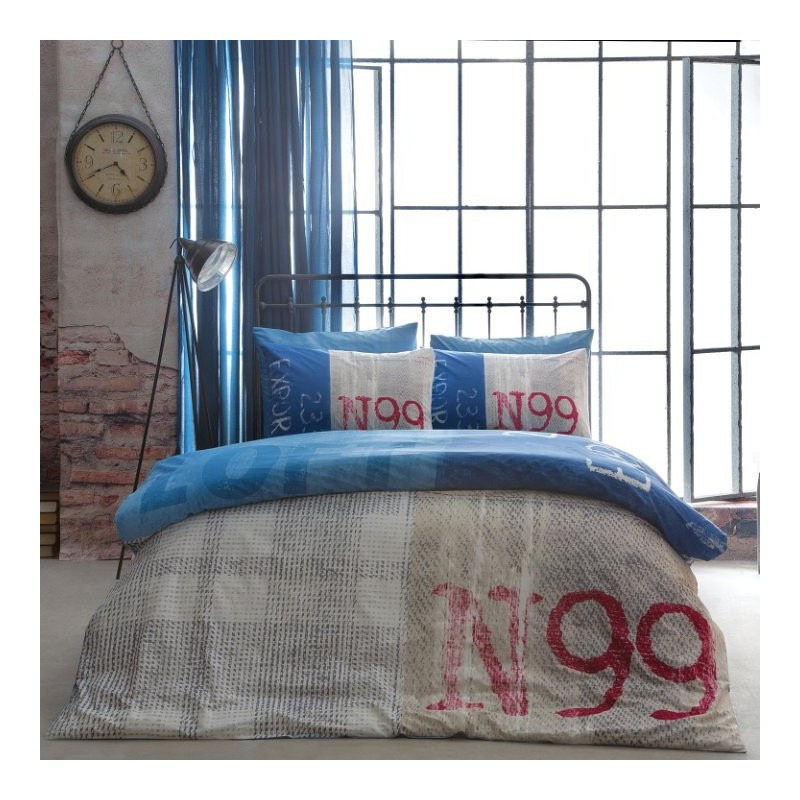 

Постельное белье Tac ранфорс - Loft mavi голубой евро