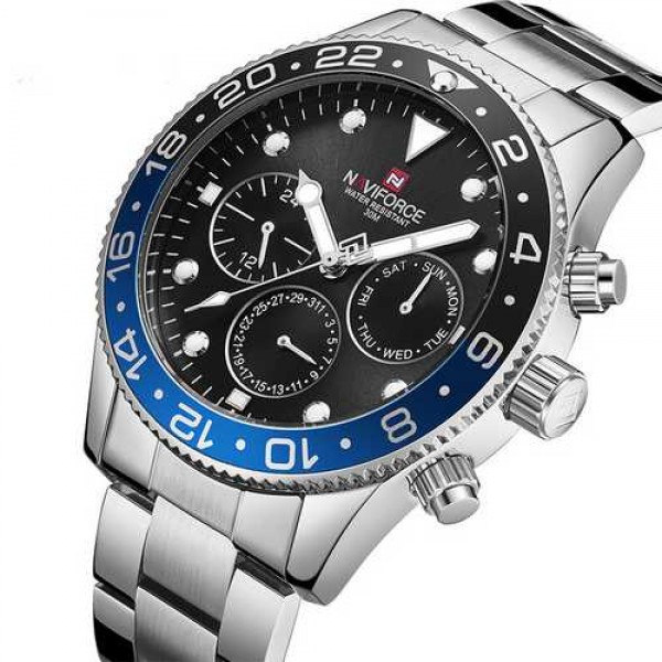 

Наручные часы Naviforce NF9147 Silver-Black-Blue мужские кварцевые