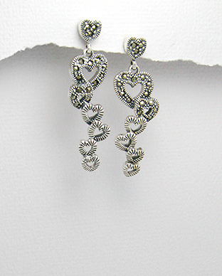 

Серьги из серебра с марказитом Сердечки, 3/55-565-613/112