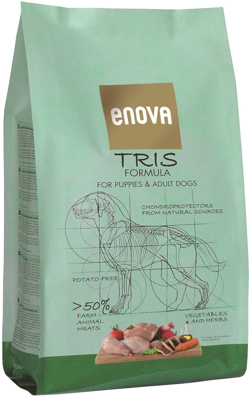 

Полнорационный беззерновой сухой корм Enova Tris Formula для собак всех пород на всех стадиях жизни 2 кг