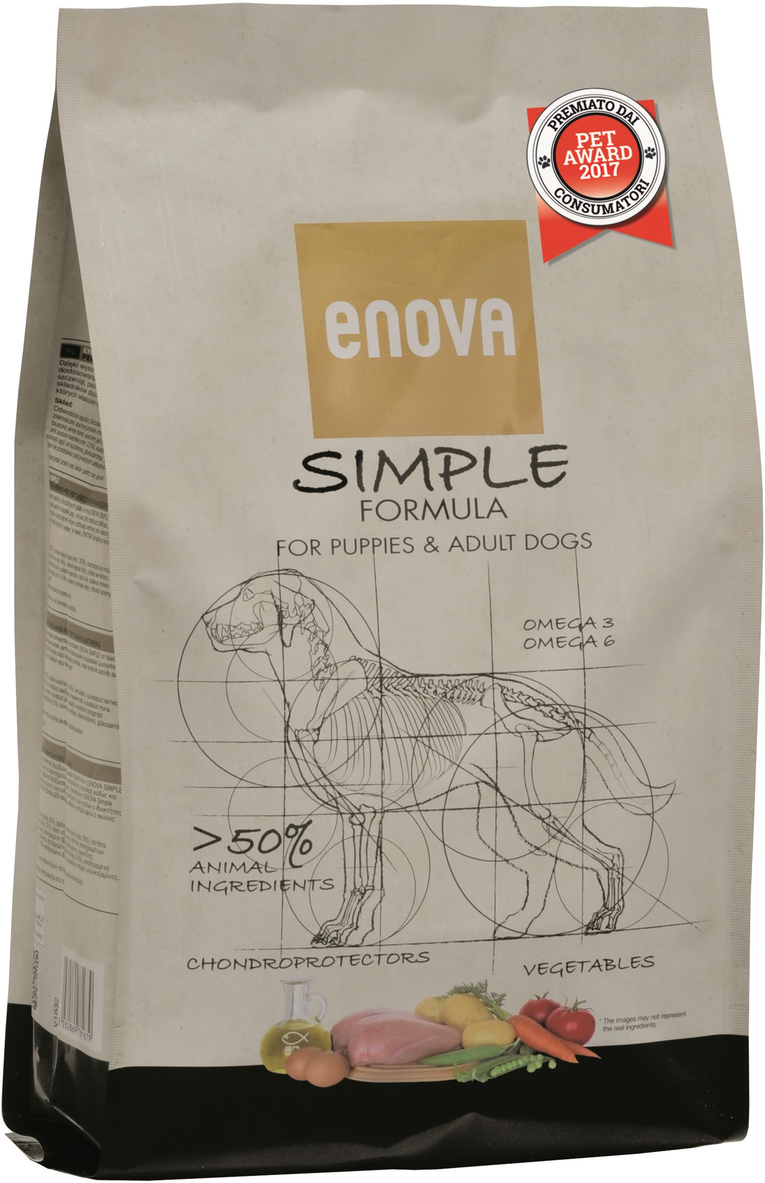 

Полнорационный беззерновой сухой корм Enova Simple Formula для собак всех пород на всех стадиях жизни 2 кг