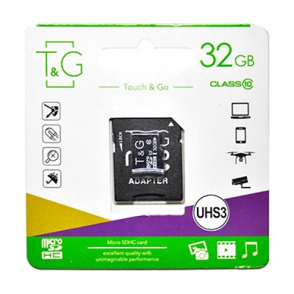 

MicroSDHC 32GB UHS-I U3 Class 10 T&G + SD-adapter (TG-32GBSD10U3-01)