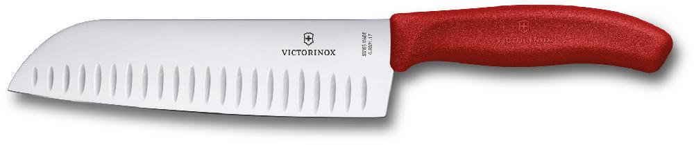 

Кухонный нож SwissClassic Santoku 17см рифл. с крас. ручкой (блистер) Victorinox Vx68521.17B