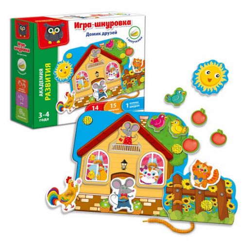 

Игра-шнуровка с липучками "Домик друзей" (рус) VT5303-01 (15-55993)