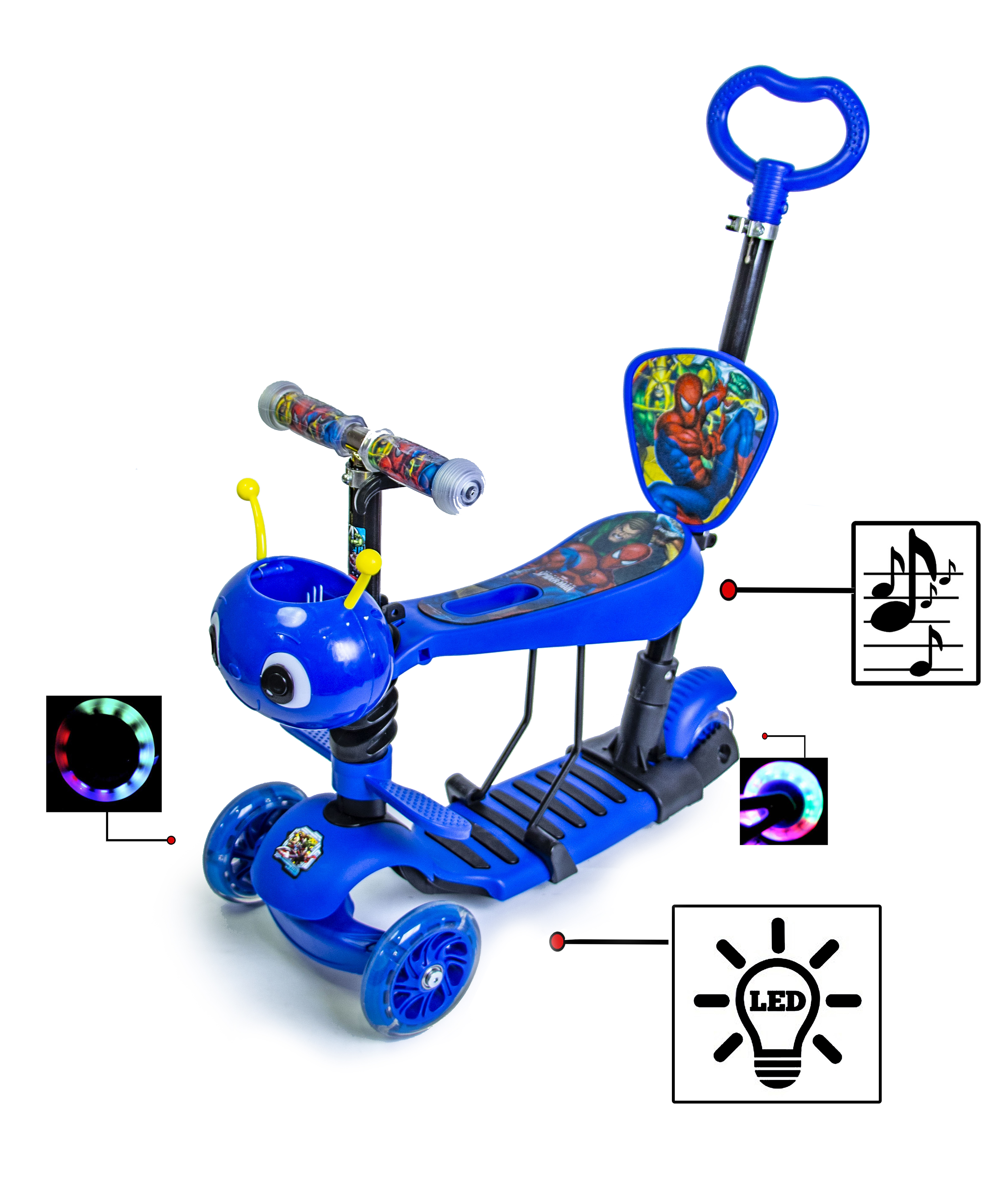 

Самокат Scooter Пчелка 5в1 Спайдермен Blue