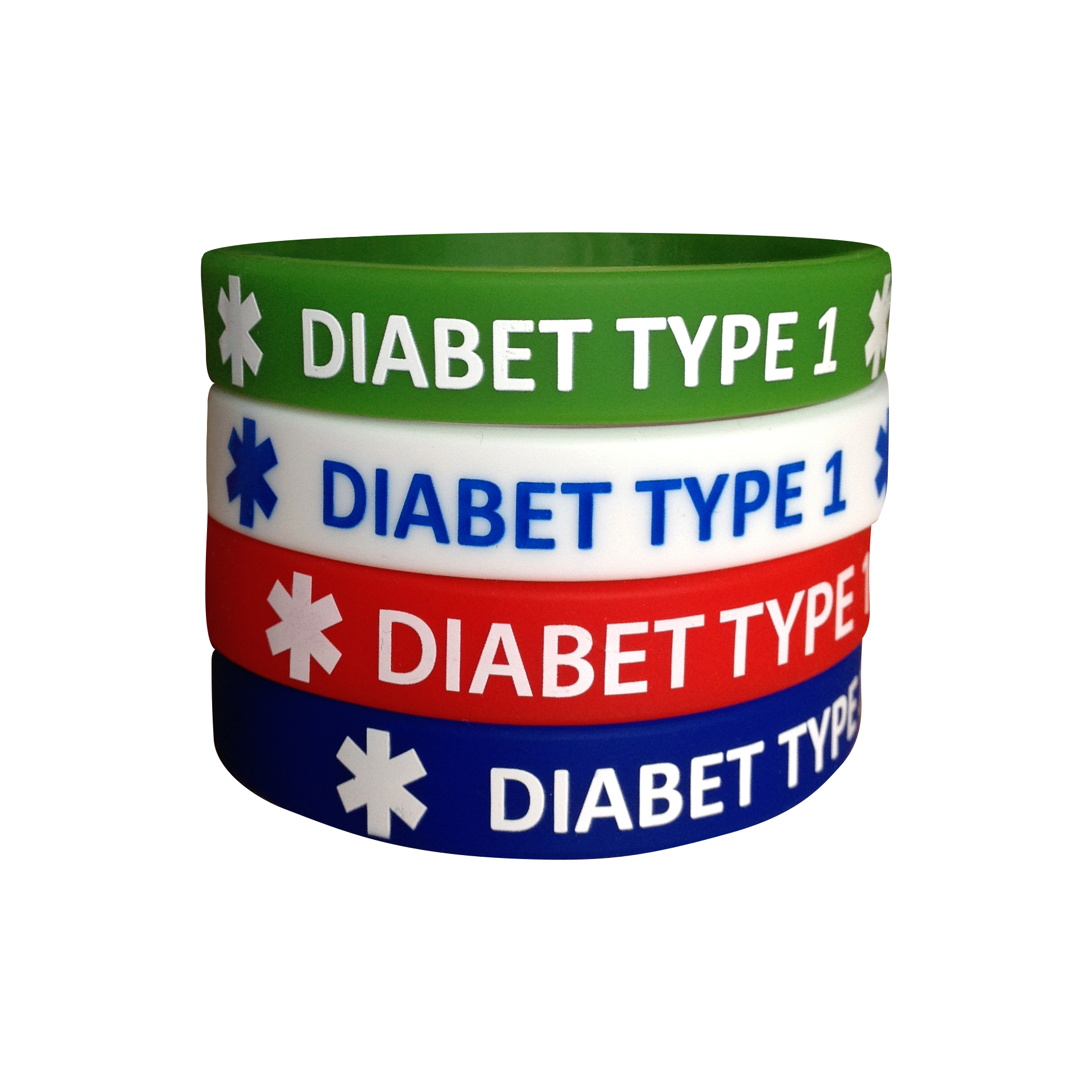 

Силиконовый браслет диабетика Линия 24 DIABETES TYPE 1 набор 4 штуки