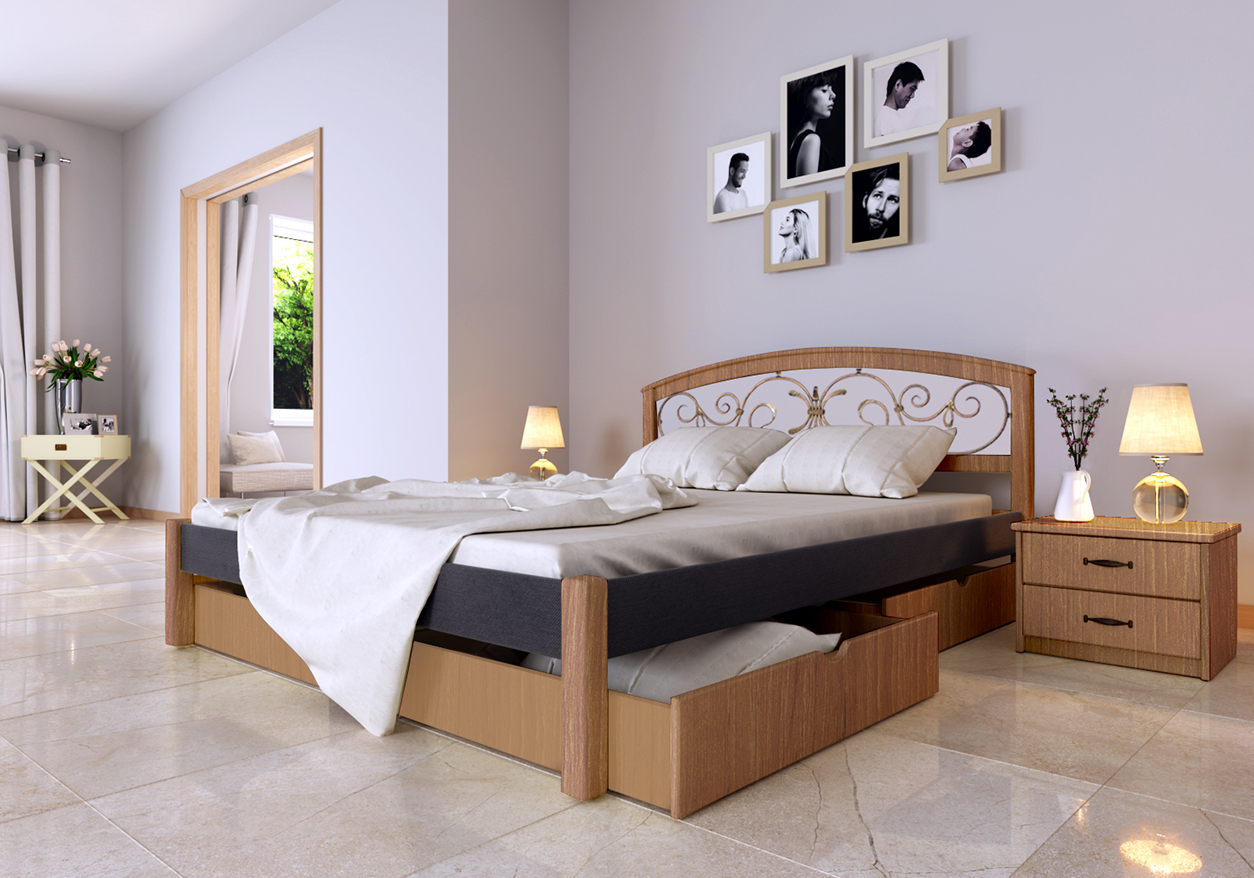 

Кровать Британия ковка Комби ЧДК (160 * 200) Орех