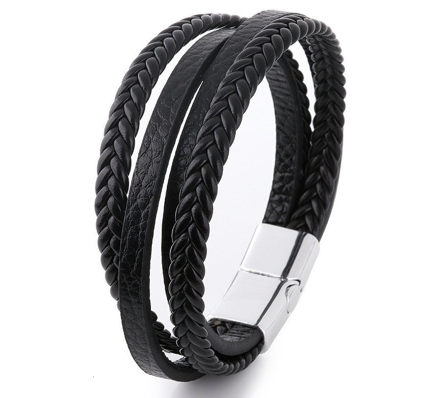 

Мужской кожаный браслет Primo Rope с магнитной застежкой - Silver Primo BA101881 черный