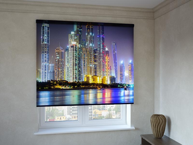 

Рулонные фотошторы Print-Market с фотопечатью огни небоскребов (3533)
