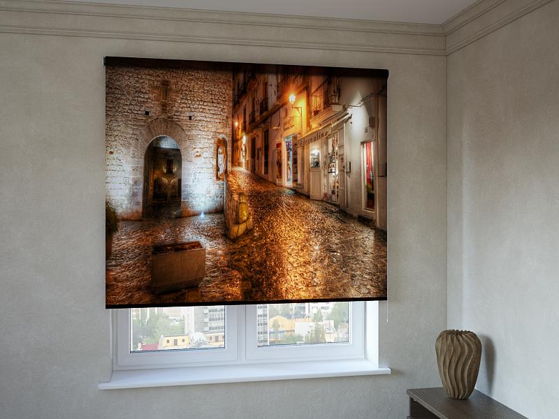 

Рулонные фотошторы Print-Market с фотопечатью мокрая улочка (3512)