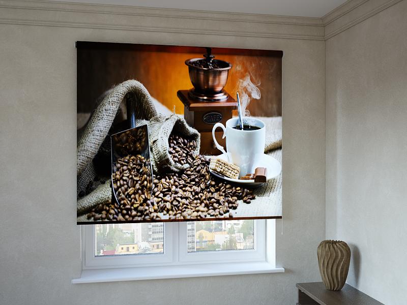 

Рулонные фотошторы Print-Market с фотопечатью ароматы кофе (3378)