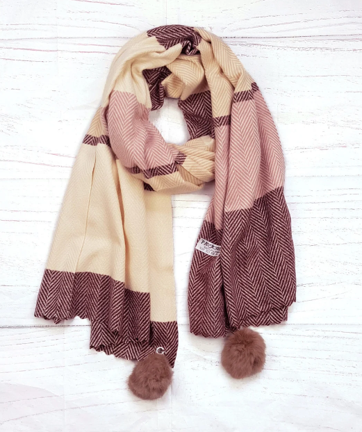 

Шарф Pashmina Николь с помпонами 180*60 см бордовый/пудровый