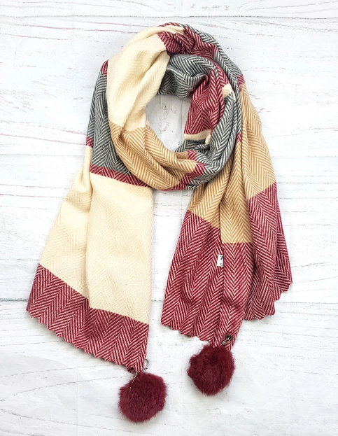 

Шарф Pashmina Николь с помпонами 180*60 см бордовый/песочный