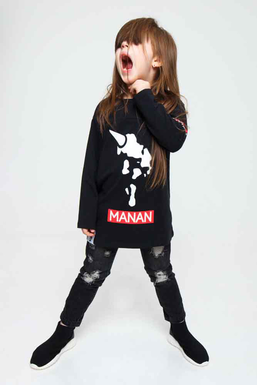 

Свитшот удлиненные с принтом спереди Manan черный рост 100-110