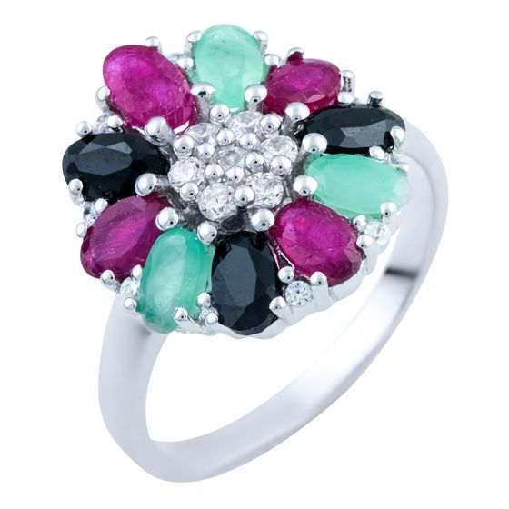 

Серебряное кольцо SilverLine с натуральным сапфиром 4.072ct, изумрудом, рубином 18.5 размер