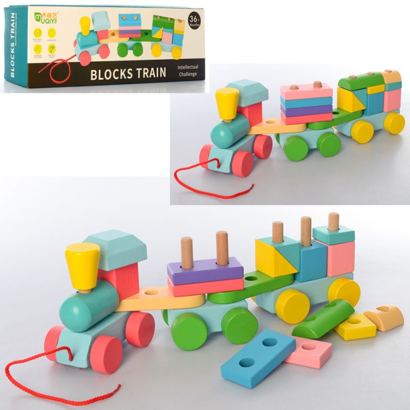 

Деревянная игрушка геометрика паровозик Blocks train (MD 2483)