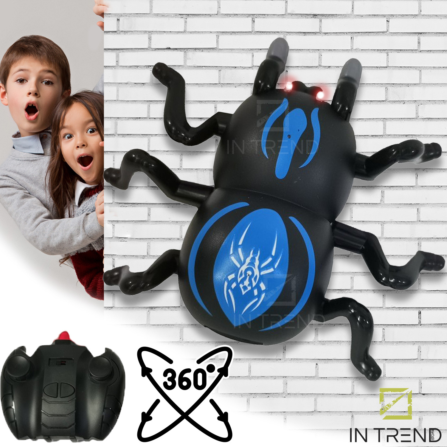 

Детская игрушка на радиоуправлении Spider Crawler 360° трюковая -паук светиться и шевелиться – ползает по стенам и потолку, Чёрный-синий